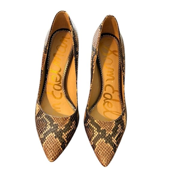 SAM EDELMAN Womans Brown Snakeskin Hazel Stiletto Slip on Leather Pumps 7.5 - Picture 4 of 16